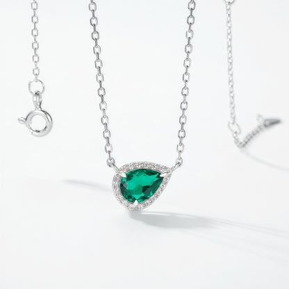 Premium Geometric Teardrop Lab-Grown Emerald Pendant Necklace | 925 Silver