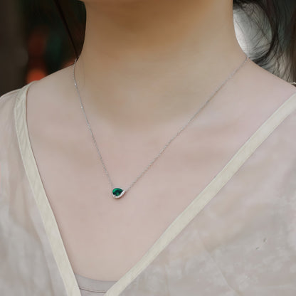 Premium Geometric Teardrop Lab-Grown Emerald Pendant Necklace | 925 Silver