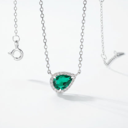 Premium Geometric Teardrop Lab-Grown Emerald Pendant Necklace | 925 Silver