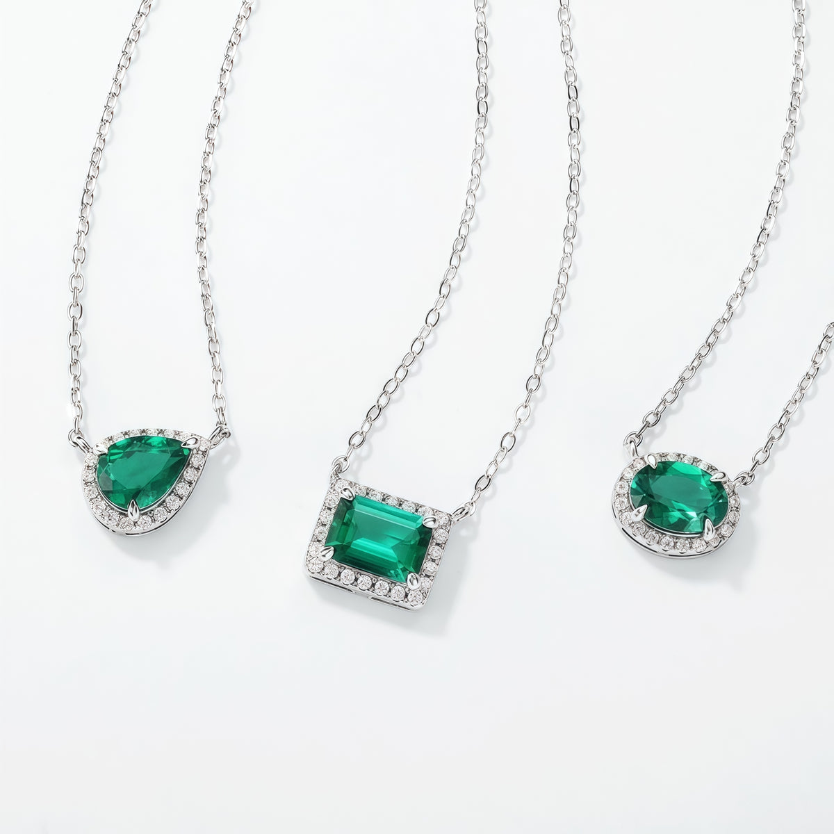 Premium Geometric Teardrop Lab-Grown Emerald Pendant Necklace | 925 Silver
