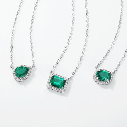 Premium Geometric Teardrop Lab-Grown Emerald Pendant Necklace | 925 Silver