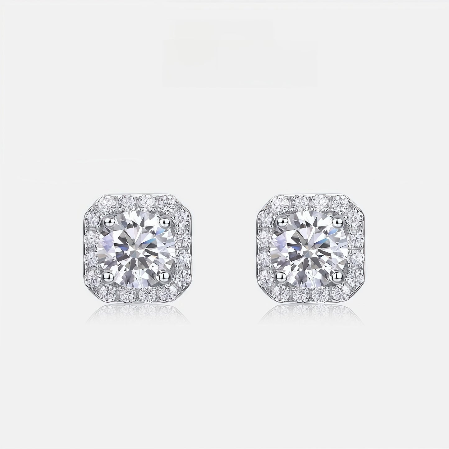 Lab-Grown Diamond Geometric Halo Stud Earrings - S925 Sterling Silver