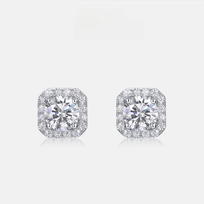 Lab-Grown Diamond Geometric Halo Stud Earrings - S925 Sterling Silver