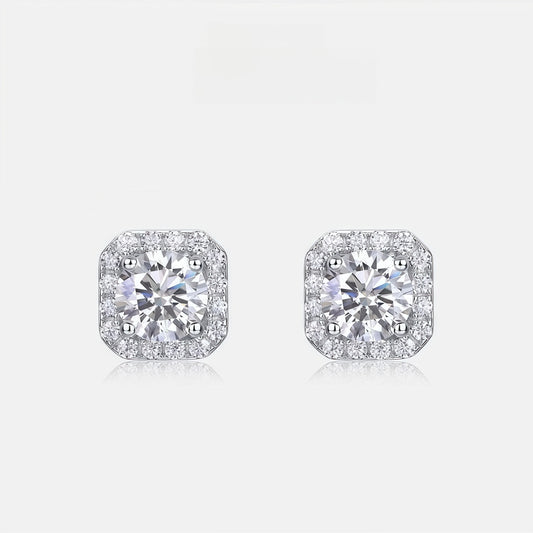Lab-Grown Diamond Geometric Halo Stud Earrings - S925 Sterling Silver