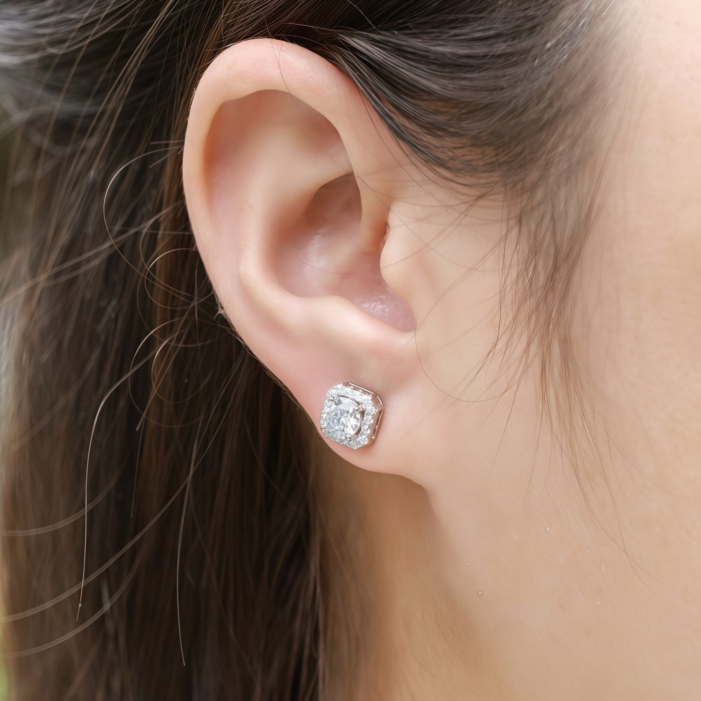 Lab-Grown Diamond Geometric Halo Stud Earrings - S925 Sterling Silver