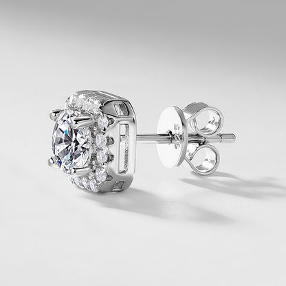 Lab-Grown Diamond Geometric Halo Stud Earrings - S925 Sterling Silver