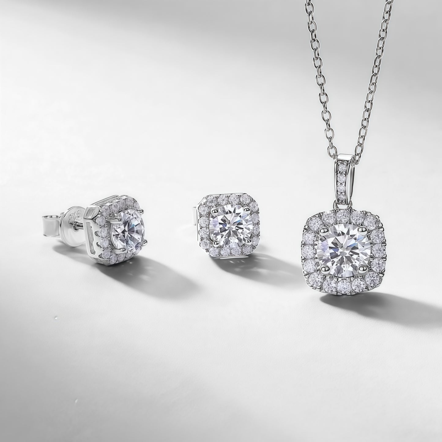 Lab-Grown Diamond Geometric Halo Stud Earrings - S925 Sterling Silver