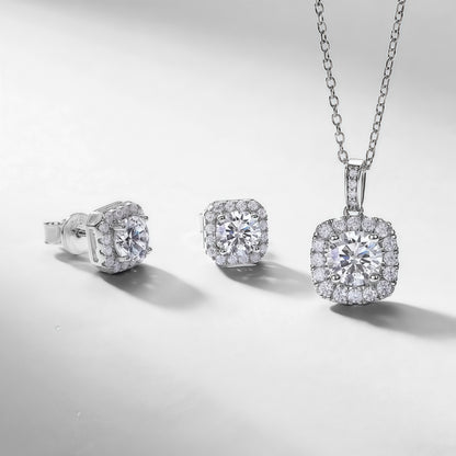 Lab-Grown Diamond Geometric Halo Stud Earrings - S925 Sterling Silver