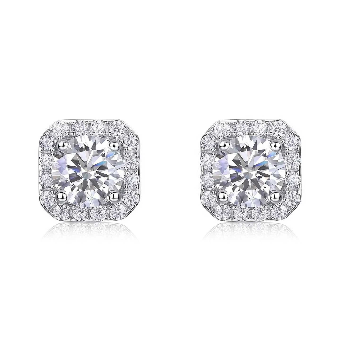 Lab-Grown Diamond Geometric Halo Stud Earrings - S925 Sterling Silver