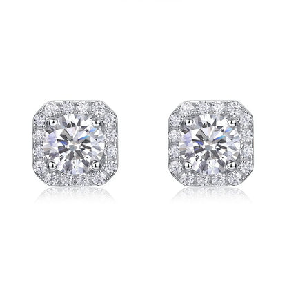 Lab-Grown Diamond Geometric Halo Stud Earrings - S925 Sterling Silver