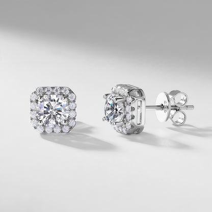Lab-Grown Diamond Geometric Halo Stud Earrings - S925 Sterling Silver