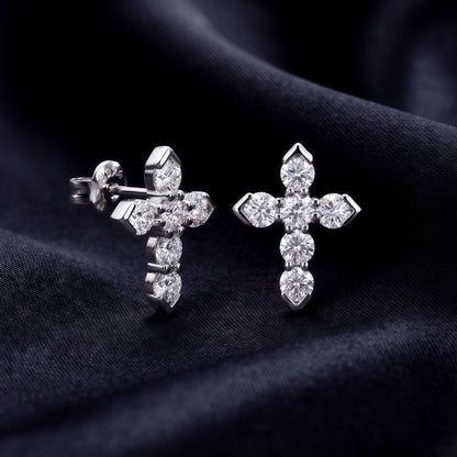 Gothic Cross 1.34ctw Lab Diamond Stud Earrings - S925 - Dapaza