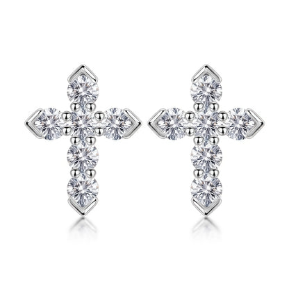Gothic Cross 1.34ctw Lab Diamond Stud Earrings - S925 - Dapaza