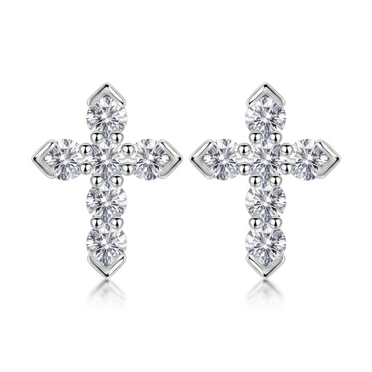 Gothic Cross 1.34ctw Lab Diamond Stud Earrings - S925 - Dapaza