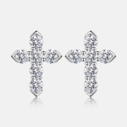 Gothic Cross 1.34ctw Lab Diamond Stud Earrings - S925 - Dapaza