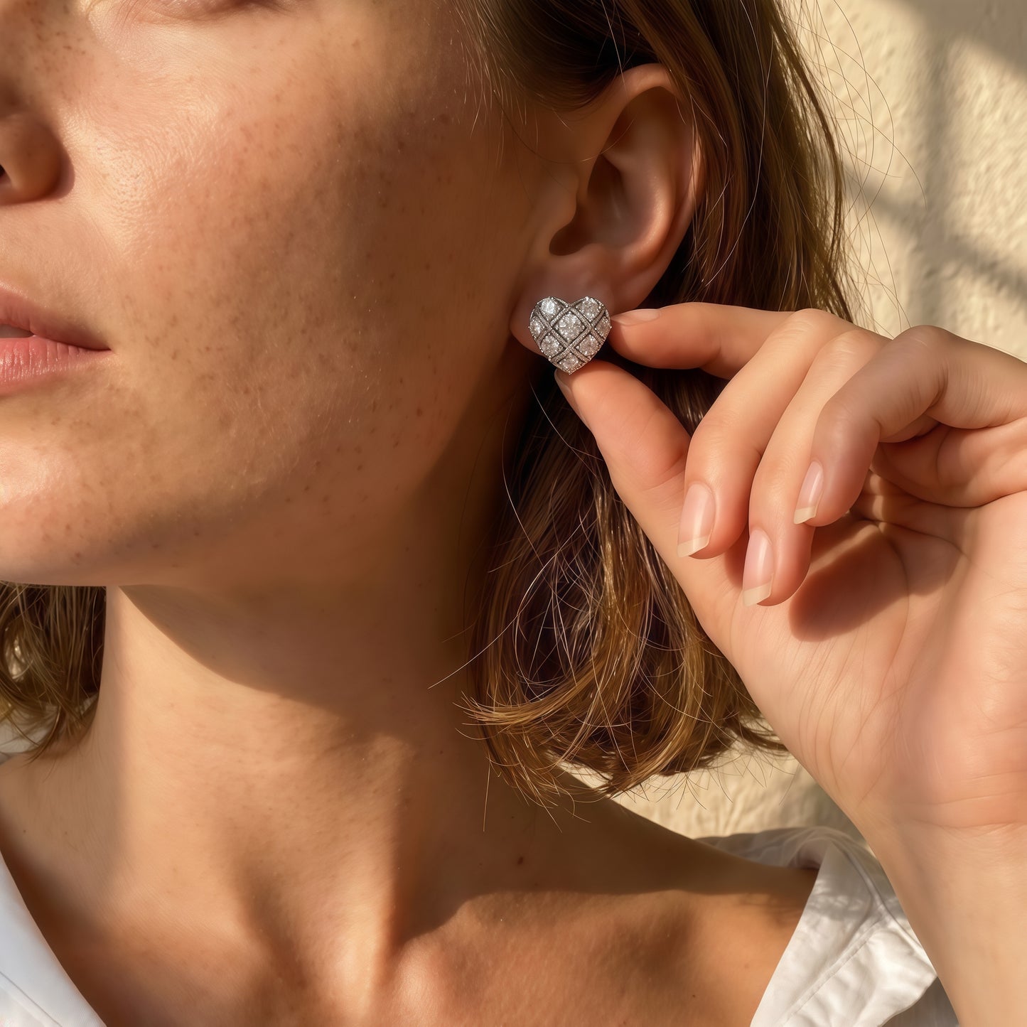 HPHT Lab Diamond Heart Stud Earrings - S925 Silver - Dapaza