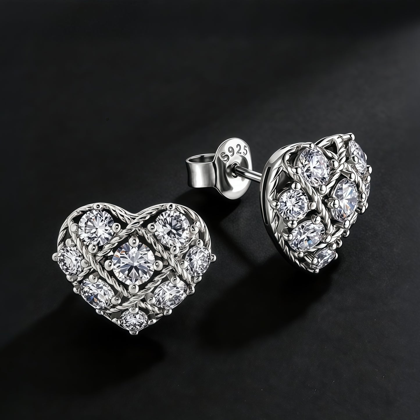 HPHT Lab Diamond Heart Stud Earrings - S925 Silver - Dapaza