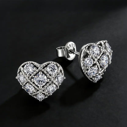 HPHT Lab Diamond Heart Stud Earrings - S925 Silver - Dapaza