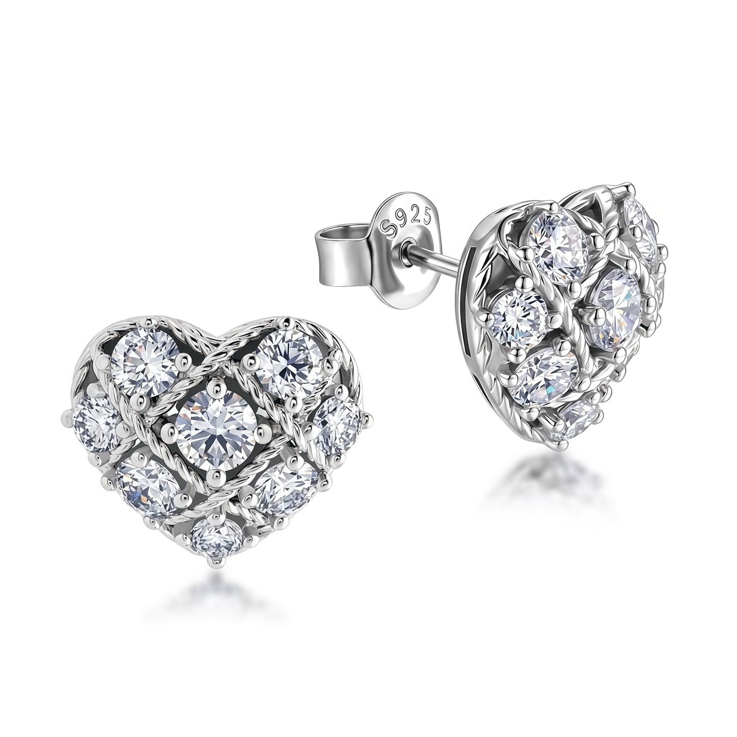 HPHT Lab Diamond Heart Stud Earrings - S925 Silver - Dapaza