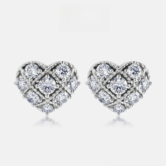 HPHT Lab Diamond Heart Stud Earrings - S925 Silver - Dapaza