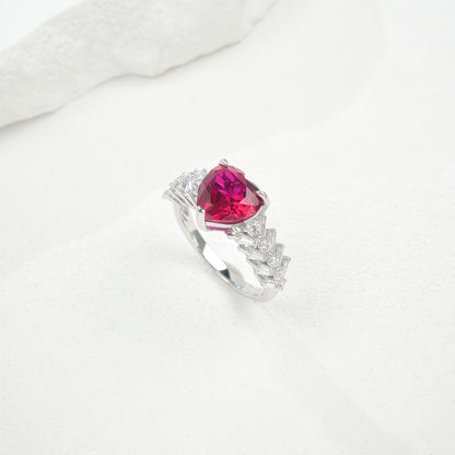 Heart-Shaped Lab-Grown Emerald Ring - S925 Sterling Silver with Baguette Accents