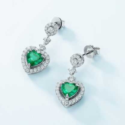 Sustainable 1.38CT Lab-Grown Emerald Heart Earrings | Handcrafted 925 Silver Ethical Luxury by Dapaza