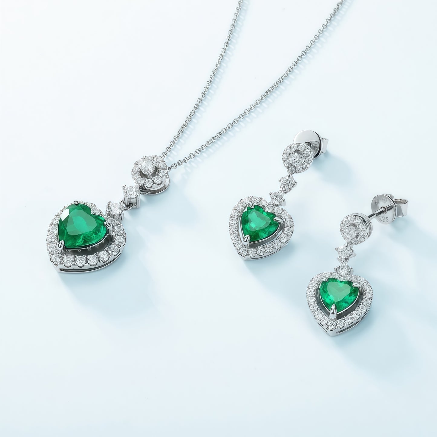 Sustainable 1.38CT Lab-Grown Emerald Heart Earrings | Handcrafted 925 Silver Ethical Luxury by Dapaza