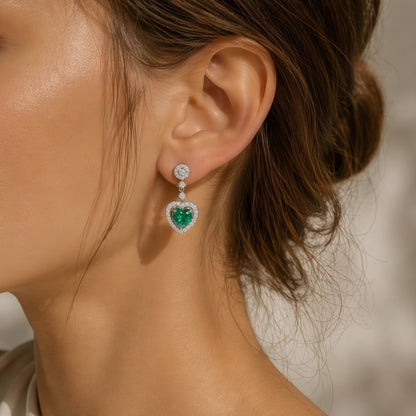 Sustainable 1.38CT Lab-Grown Emerald Heart Earrings | Handcrafted 925 Silver Ethical Luxury by Dapaza