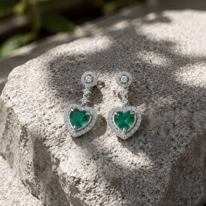 Sustainable 1.38CT Lab-Grown Emerald Heart Earrings | Handcrafted 925 Silver Ethical Luxury by Dapaza