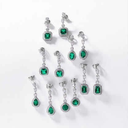 Radiant Lab-Grown Emerald Tassel Earrings - S925 - Dapaza