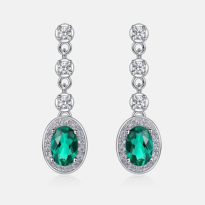 Radiant Lab-Grown Emerald Tassel Earrings - S925 - Dapaza