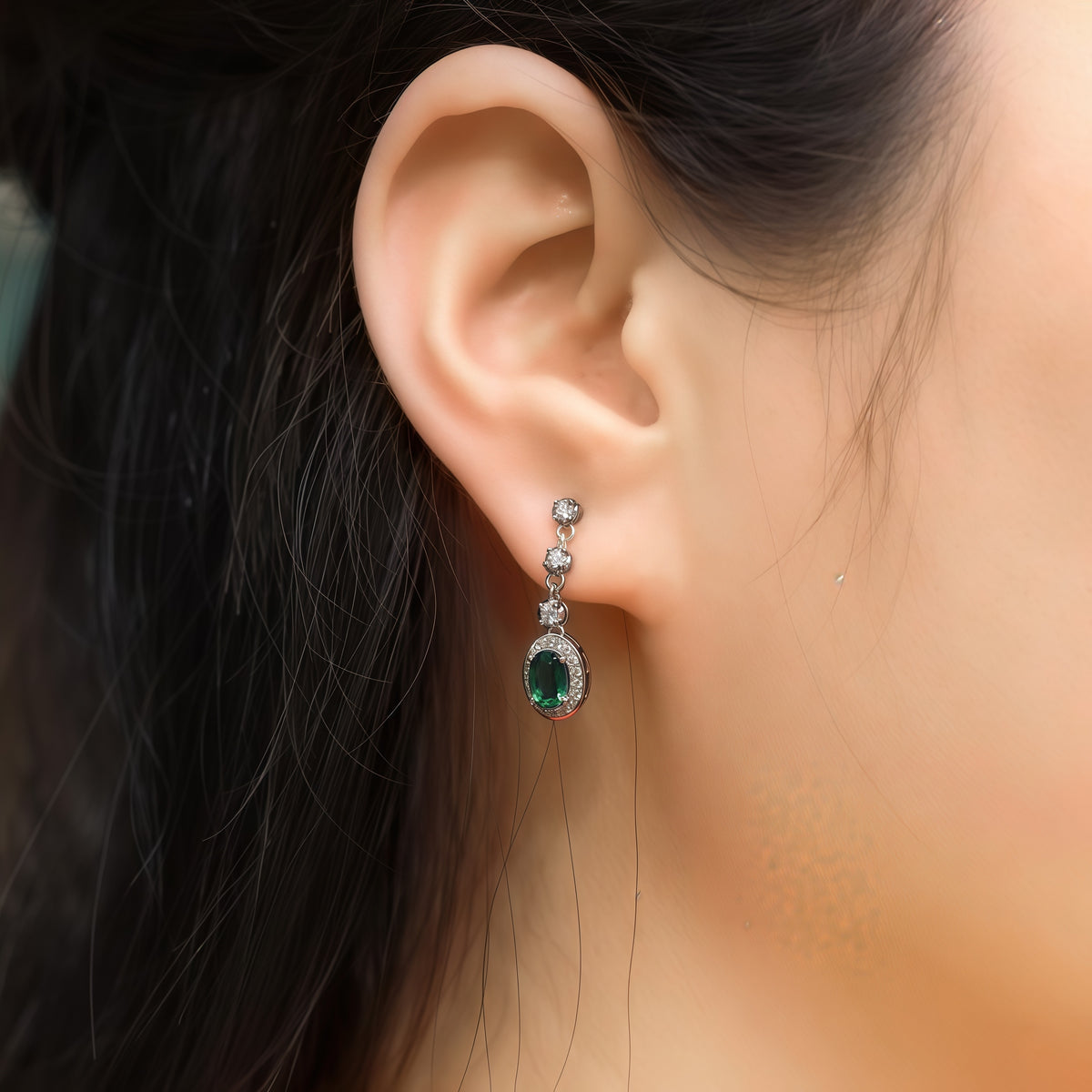 Radiant Lab-Grown Emerald Tassel Earrings - S925 - Dapaza
