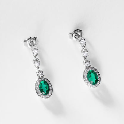 Radiant Lab-Grown Emerald Tassel Earrings - S925 - Dapaza