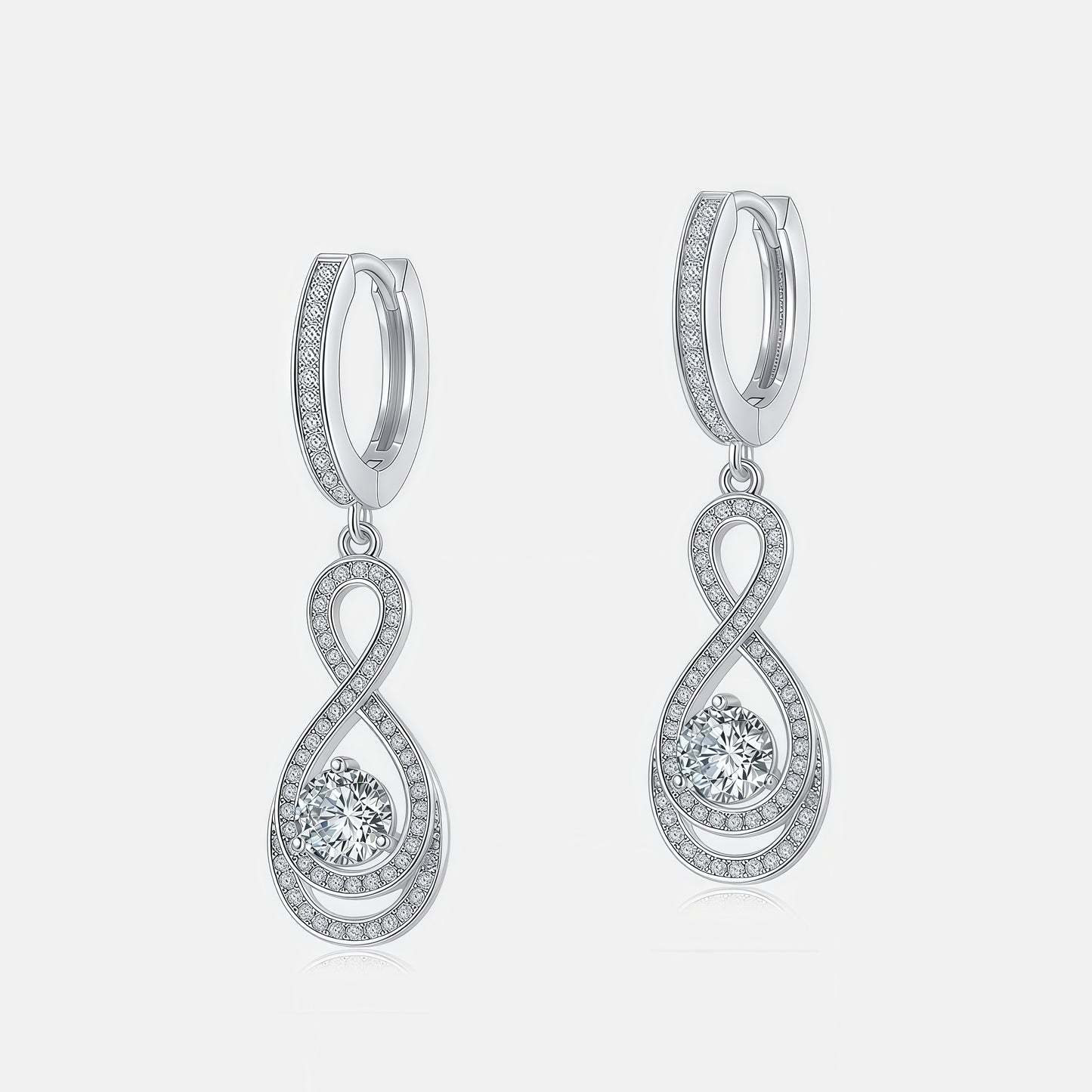 Infinity Figure 8 Moissanite Drop Earrings in S925 Sterling Silver - 0.9CT Total Weight