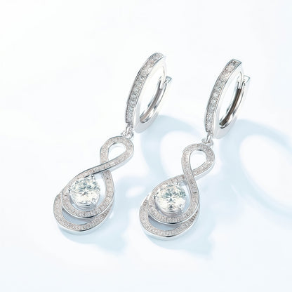 Infinity Figure 8 Moissanite Drop Earrings in S925 Sterling Silver - 0.9CT Total Weight