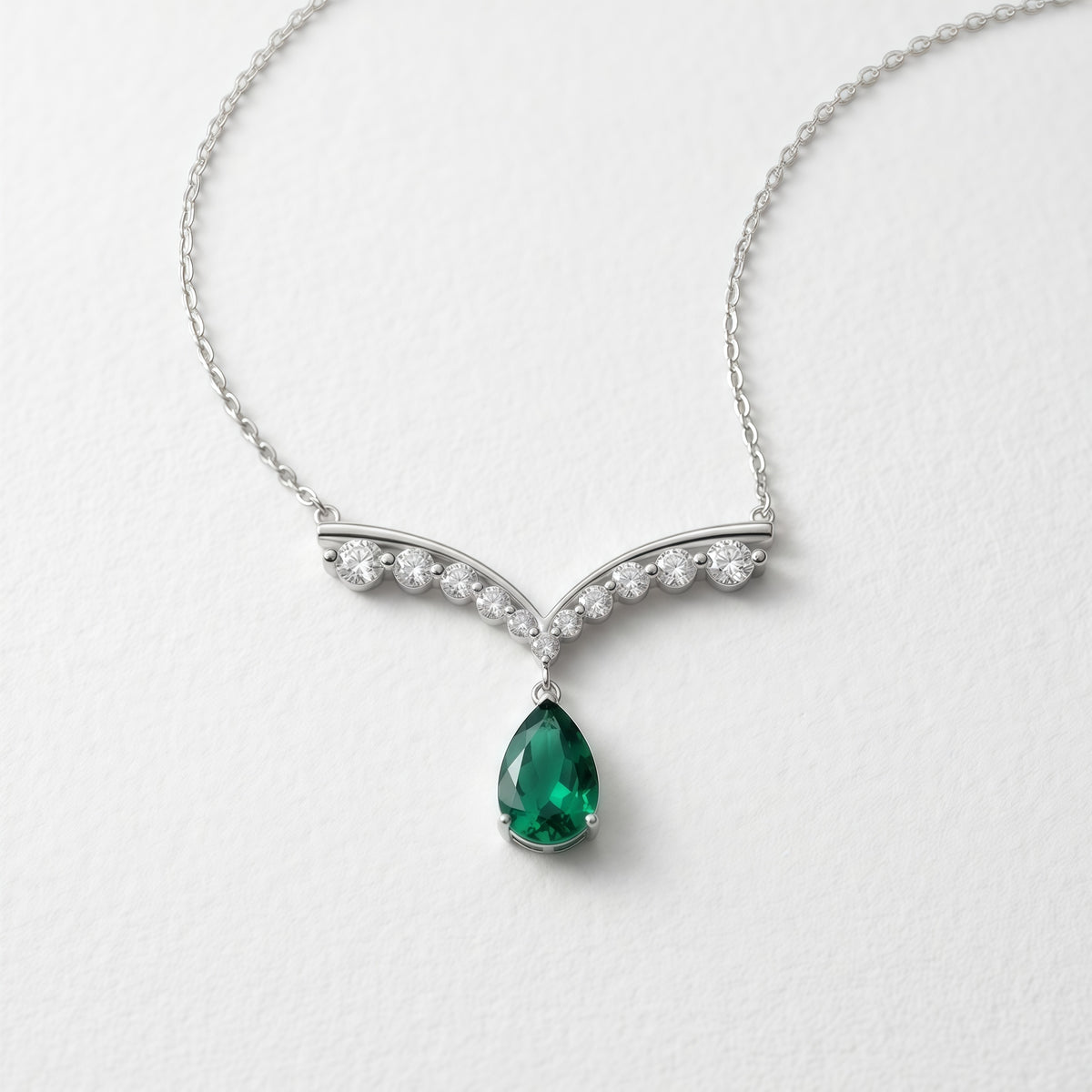 Premium Liquid Drop: Gold-Plated Teardrop Lab-Grown Emerald Pendant Necklace | 925 Silver