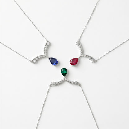 Premium Liquid Drop: Gold-Plated Teardrop Lab-Grown Emerald Pendant Necklace | 925 Silver