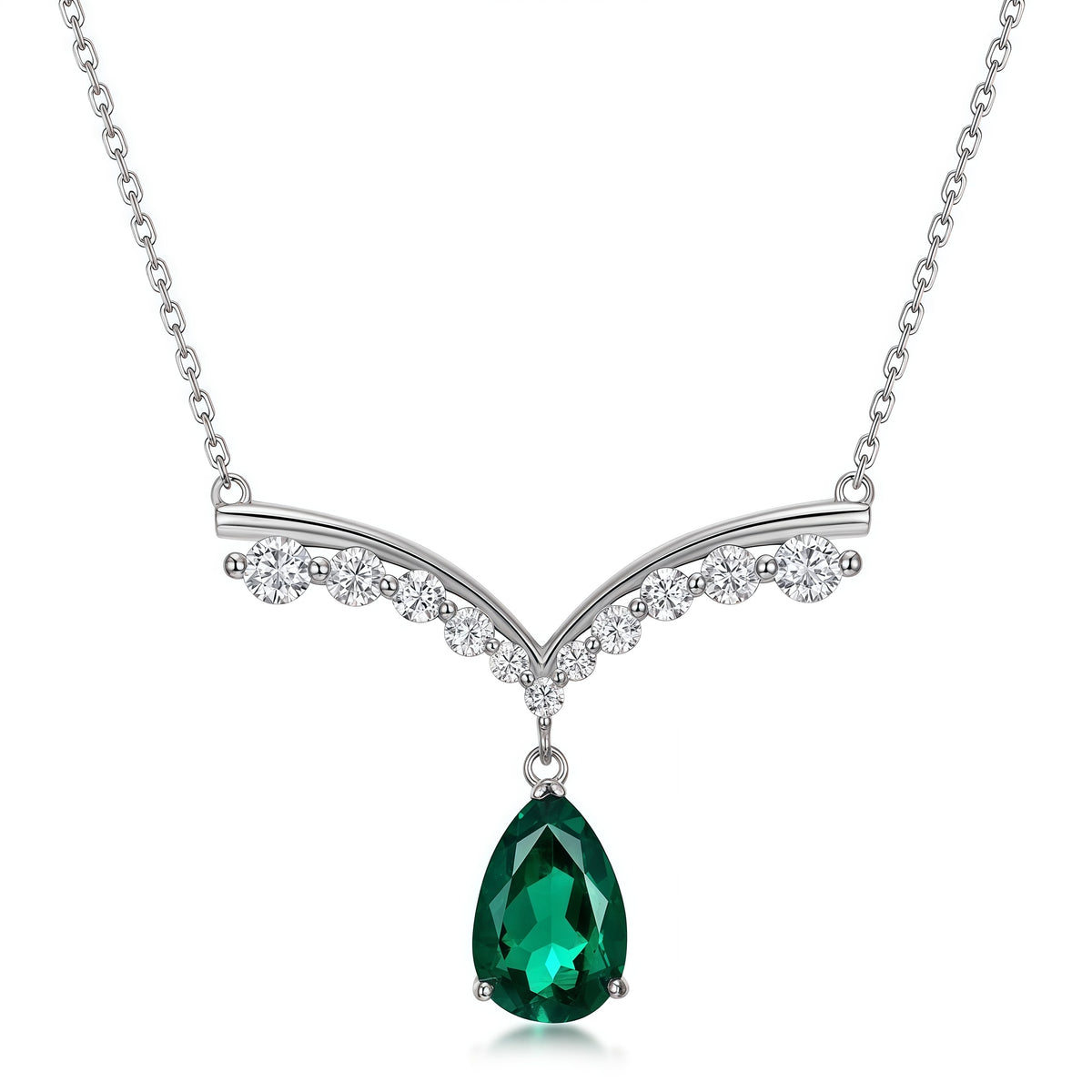 Premium Liquid Drop: Gold-Plated Teardrop Lab-Grown Emerald Pendant Necklace | 925 Silver