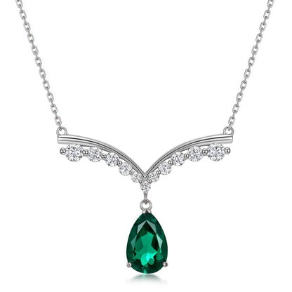 Premium Liquid Drop: Gold-Plated Teardrop Lab-Grown Emerald Pendant Necklace | 925 Silver