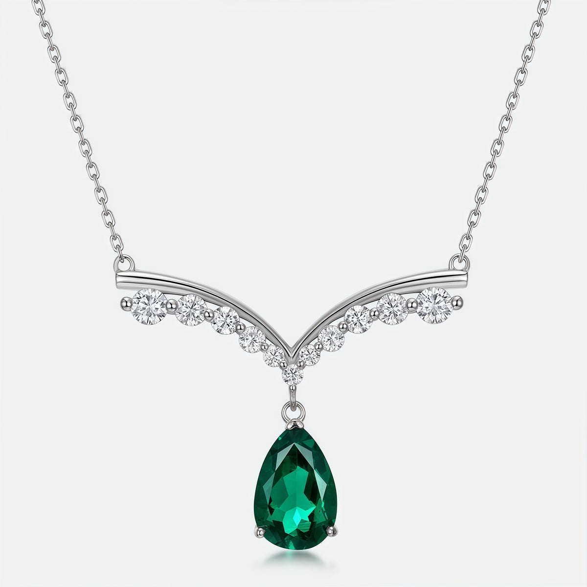 Premium Liquid Drop: Gold-Plated Teardrop Lab-Grown Emerald Pendant Necklace | 925 Silver