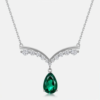 Premium Liquid Drop: Gold-Plated Teardrop Lab-Grown Emerald Pendant Necklace | 925 Silver
