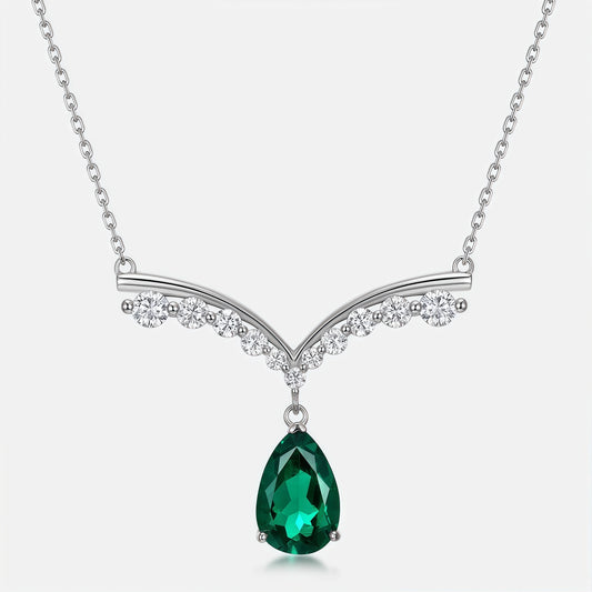Liquid Drop: Gold-Plated Teardrop Lab-Grown Emerald Pendant Necklace | 925 Silver | Dapaza