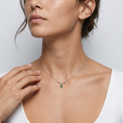 Premium Liquid Drop: Gold-Plated Teardrop Lab-Grown Emerald Pendant Necklace | 925 Silver