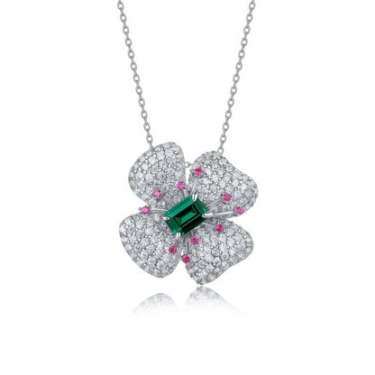 Premium Lucky Bloom: Four-Leaf Clover Lab-Grown Ruby Pendant Necklace | 925 Silver