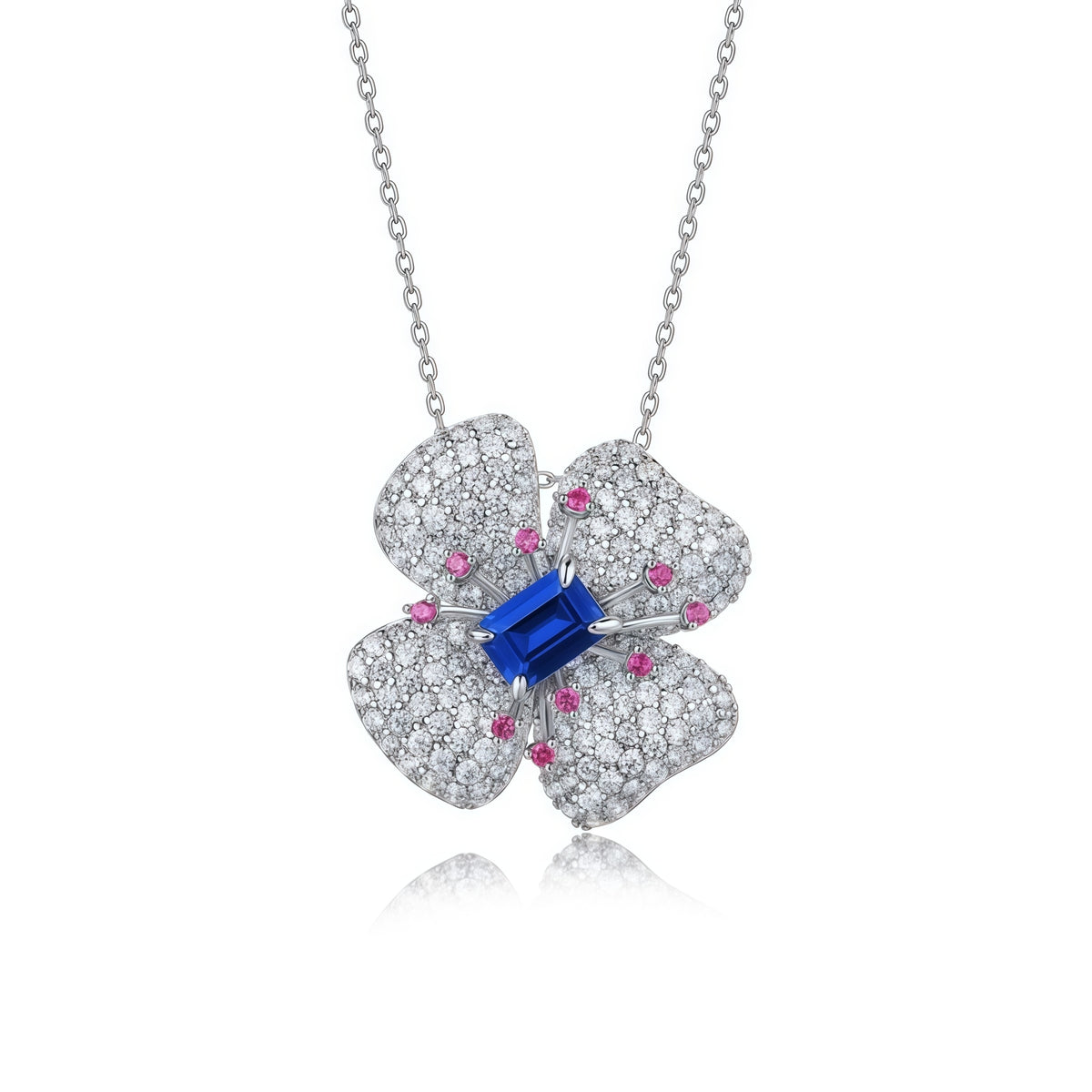 Premium Lucky Bloom: Four-Leaf Clover Lab-Grown Ruby Pendant Necklace | 925 Silver