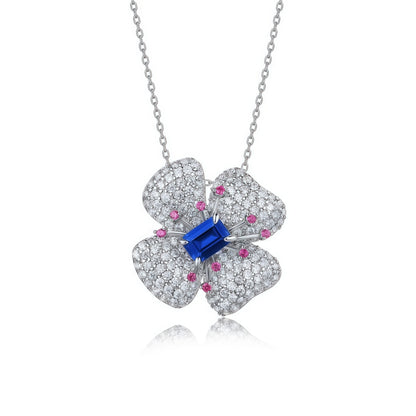 Premium Lucky Bloom: Four-Leaf Clover Lab-Grown Ruby Pendant Necklace | 925 Silver