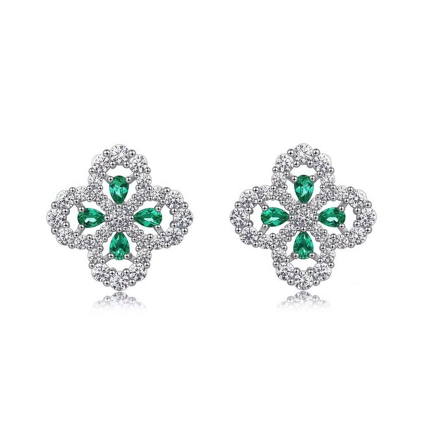 Premium Lucky Clover Lab-Grown Emerald Stud Earrings | 925 Sterling Silver