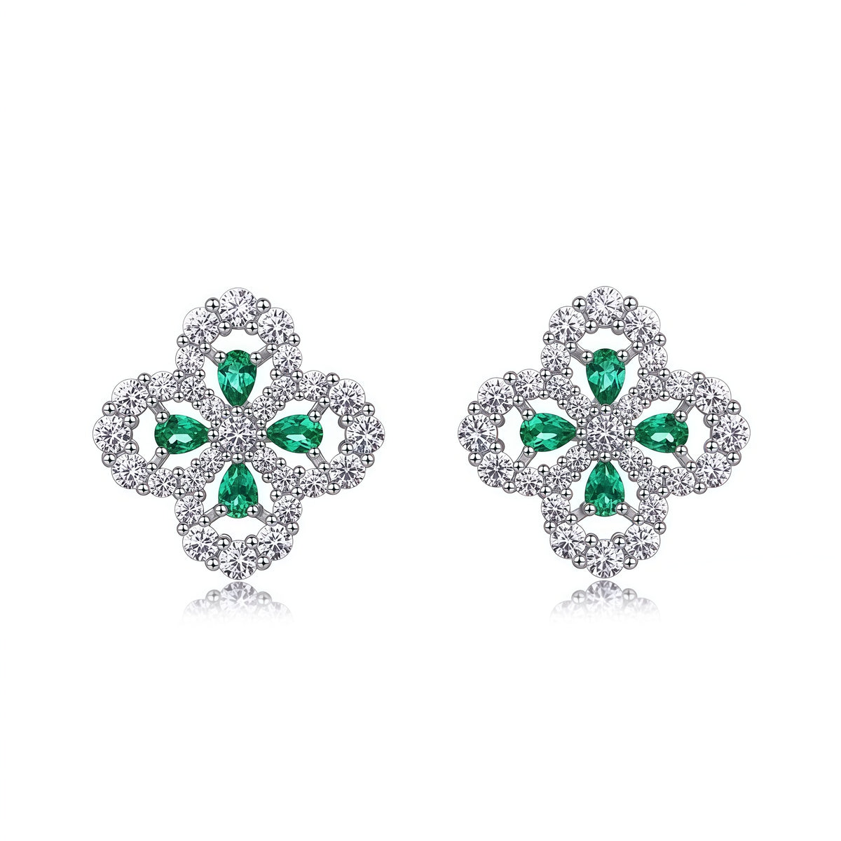 Premium Lucky Clover Lab-Grown Emerald Stud Earrings | 925 Sterling Silver