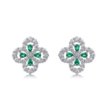 Premium Lucky Clover Lab-Grown Emerald Stud Earrings | 925 Sterling Silver