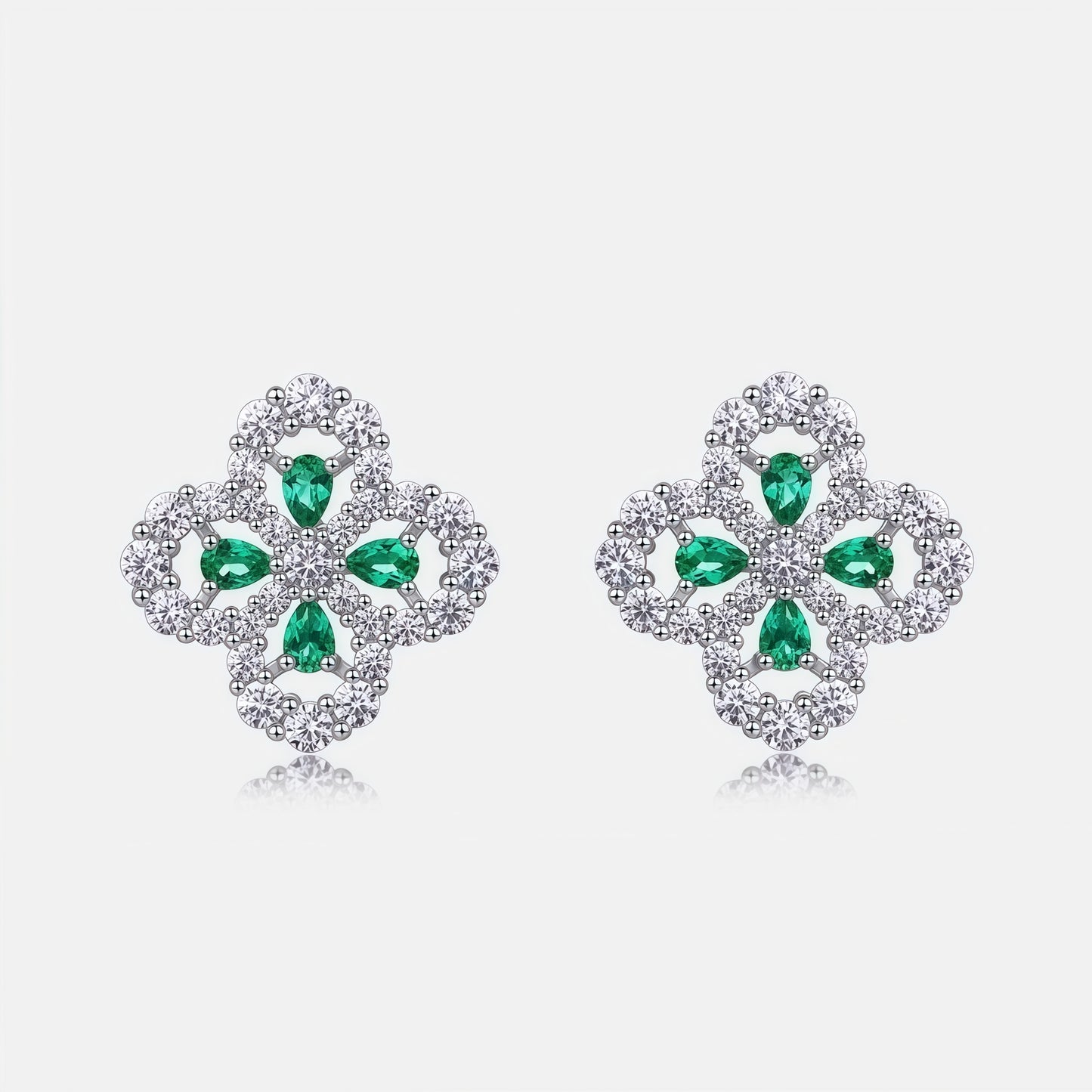 Premium Lucky Clover Lab-Grown Emerald Stud Earrings | 925 Sterling Silver